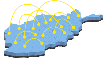 Map of Afghanistan showing connections between Afghan youth across locations