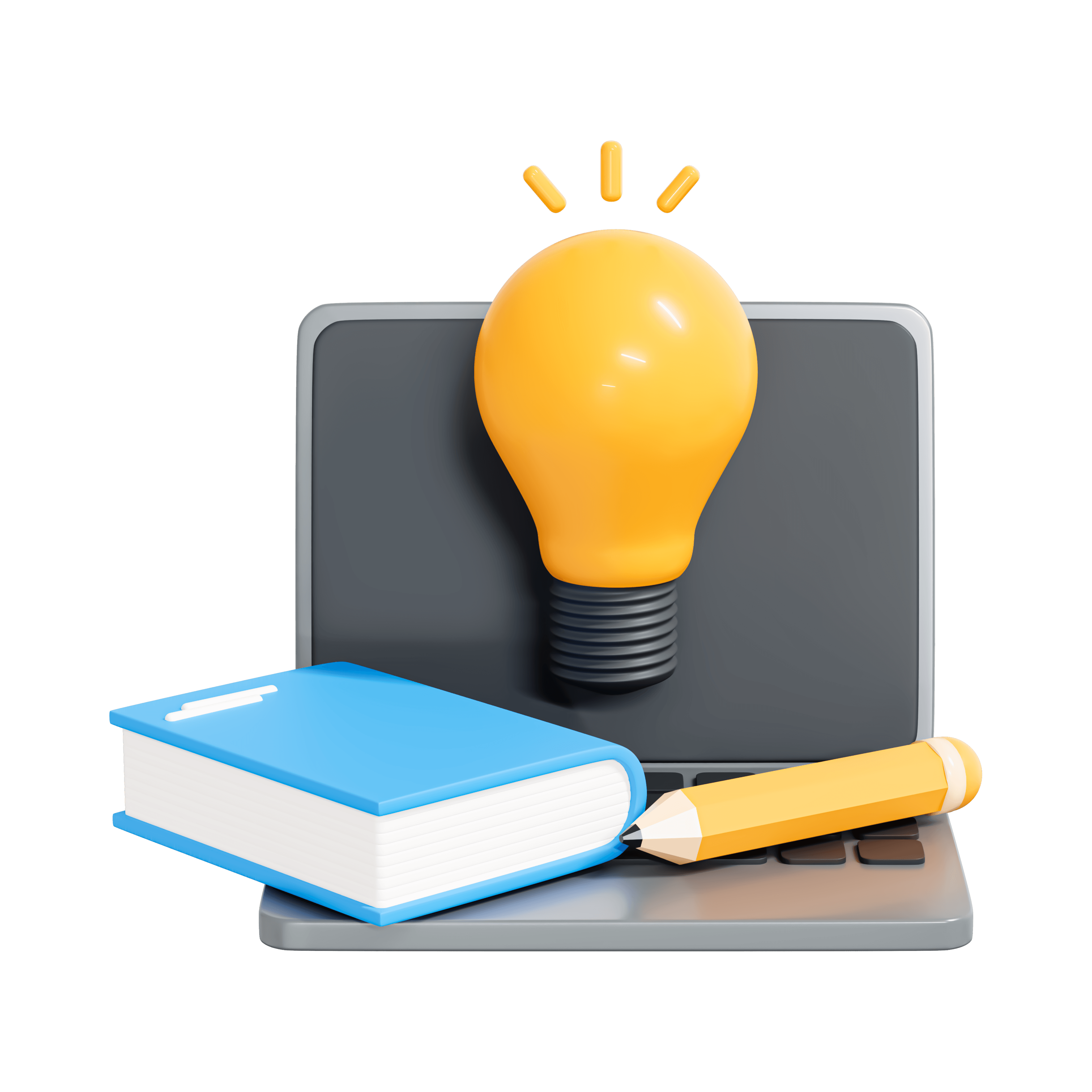 Illustration of a laptop, book, pencil, and lightbulb representing digital learning